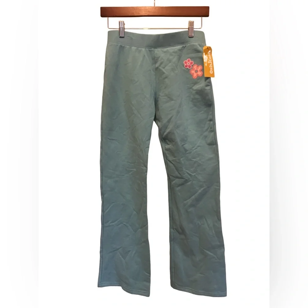 Oshkosh B’Gosh Light Blue Bell Bottom Sweat Pants With Flower Detail NWT 14/16